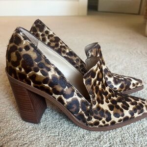 Vince Camuto cheetah patterned high heeled mules